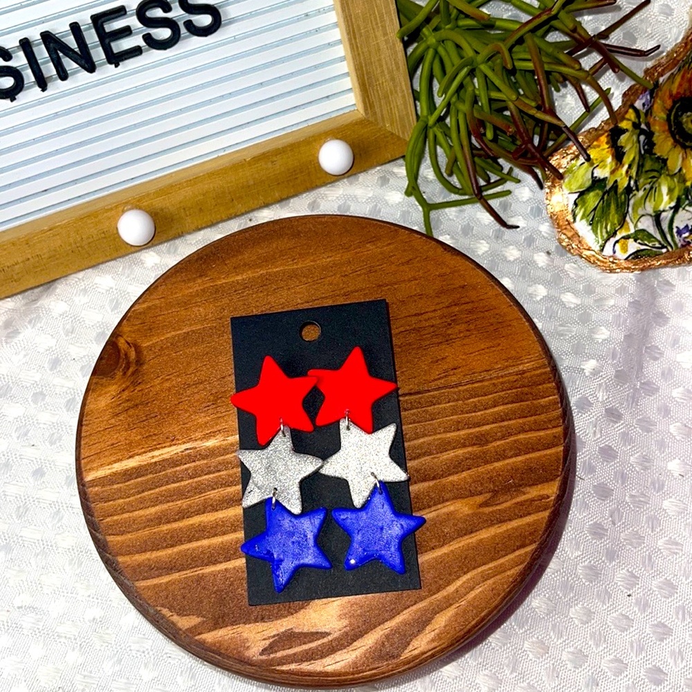 Patriotic Stars. Polymer Clay Earrings!